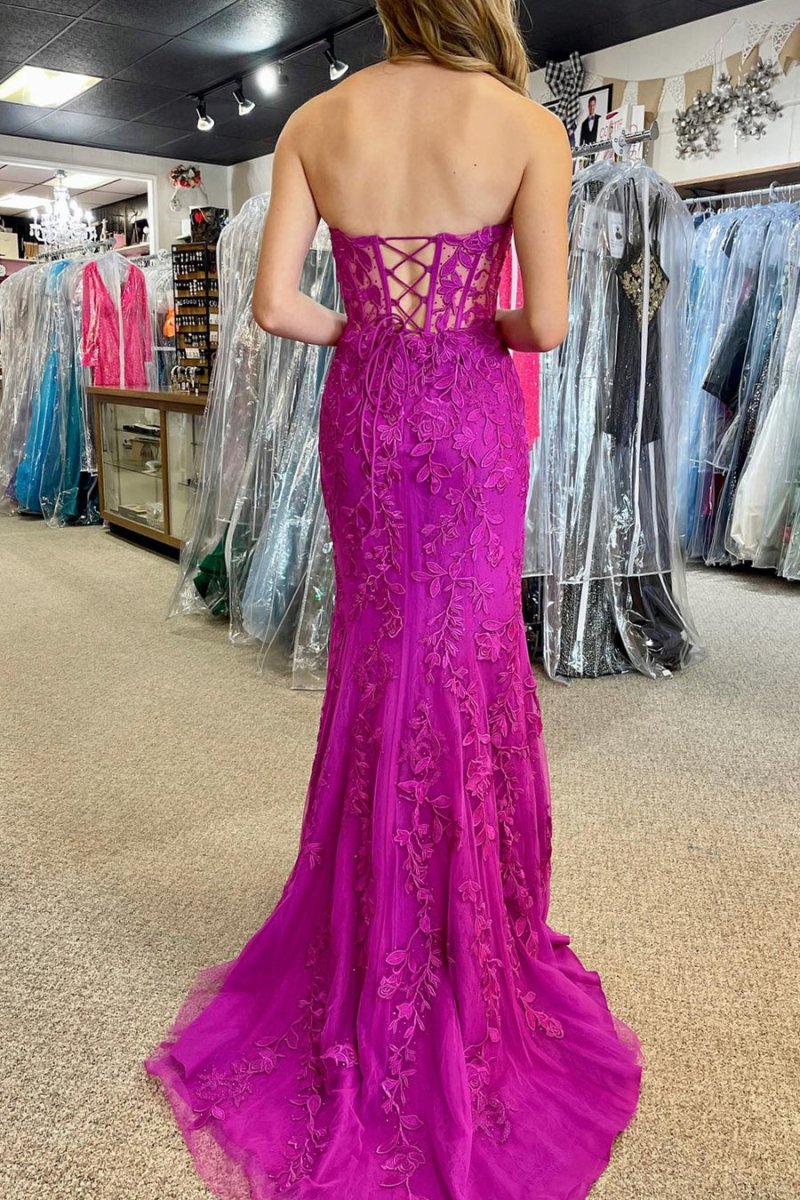 Nyomi |Mermaid Strapless Corset Lace Prom Dress with Slit