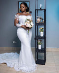 Charming Off the Shoulder Long Sleeves Mermaid Sweetheart Lace Tulle Wedding Dress