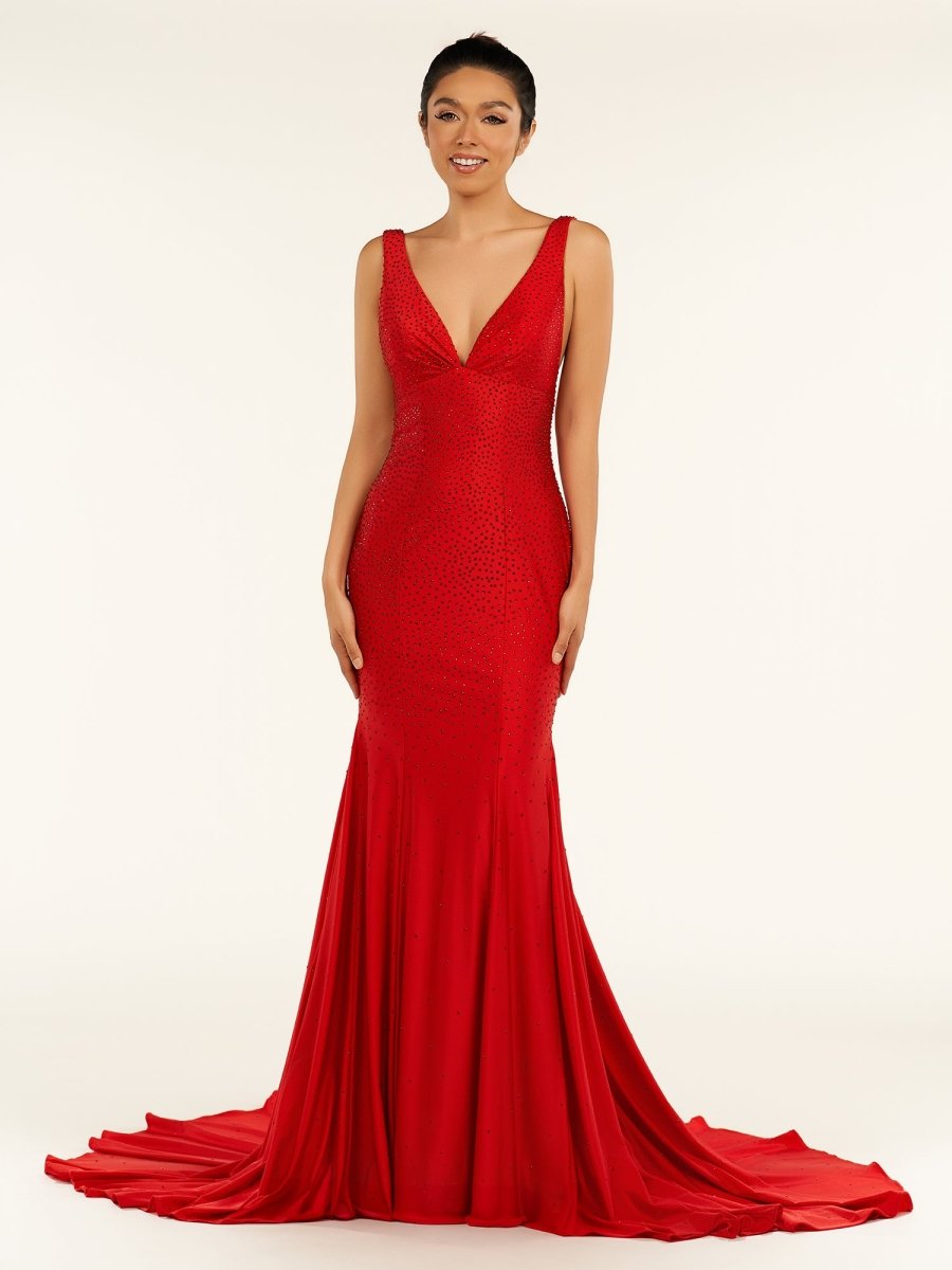 Beaded Satin Mermaid Long Prom Dress