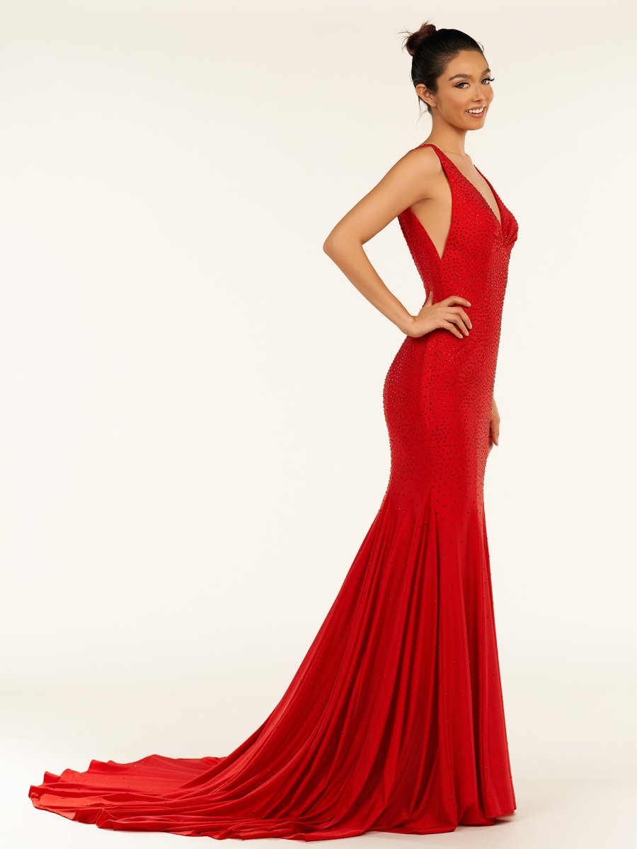 Beaded Satin Mermaid Long Prom Dress
