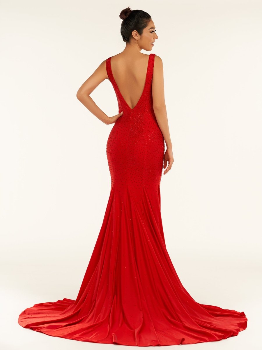 Beaded Satin Mermaid Long Prom Dress