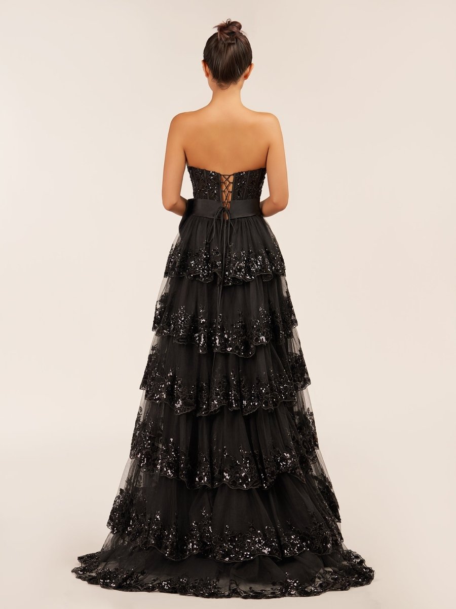 Jonjay | Sweetheart Light Blue  Lace Appliques Ruffle Long Formal Gown