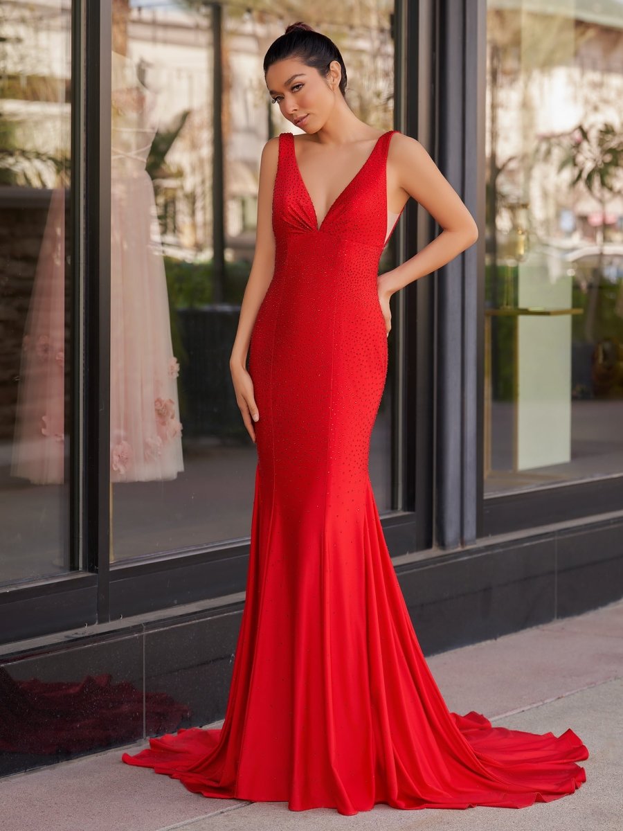 Beaded Satin Mermaid Long Prom Dress