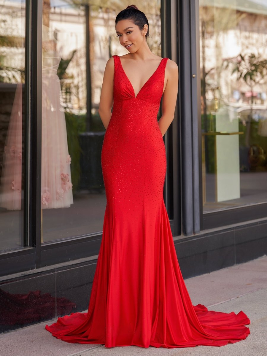 Beaded Satin Mermaid Long Prom Dress