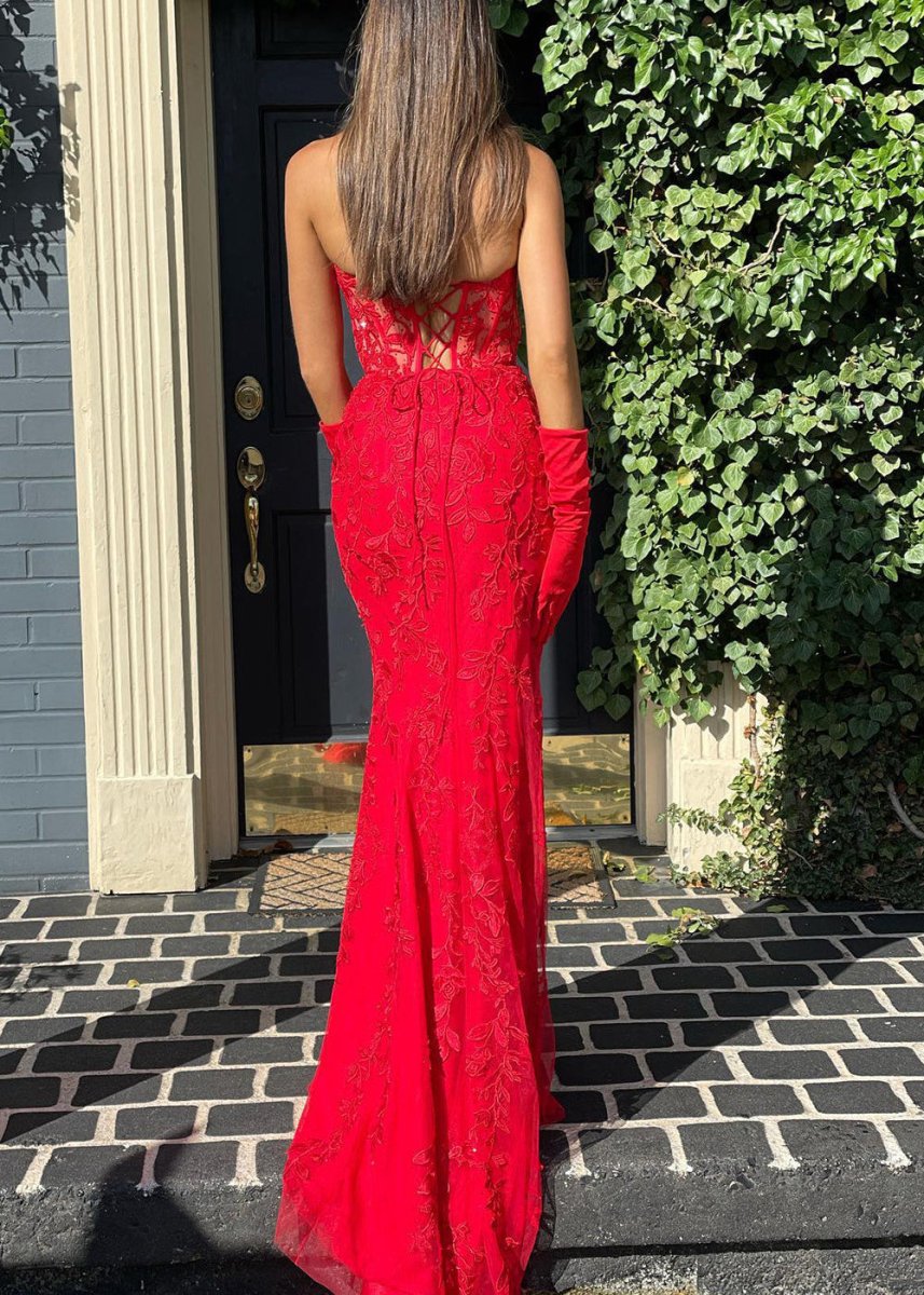 Evie |Mermaid Strapless Lace Prom Dress With Appliques