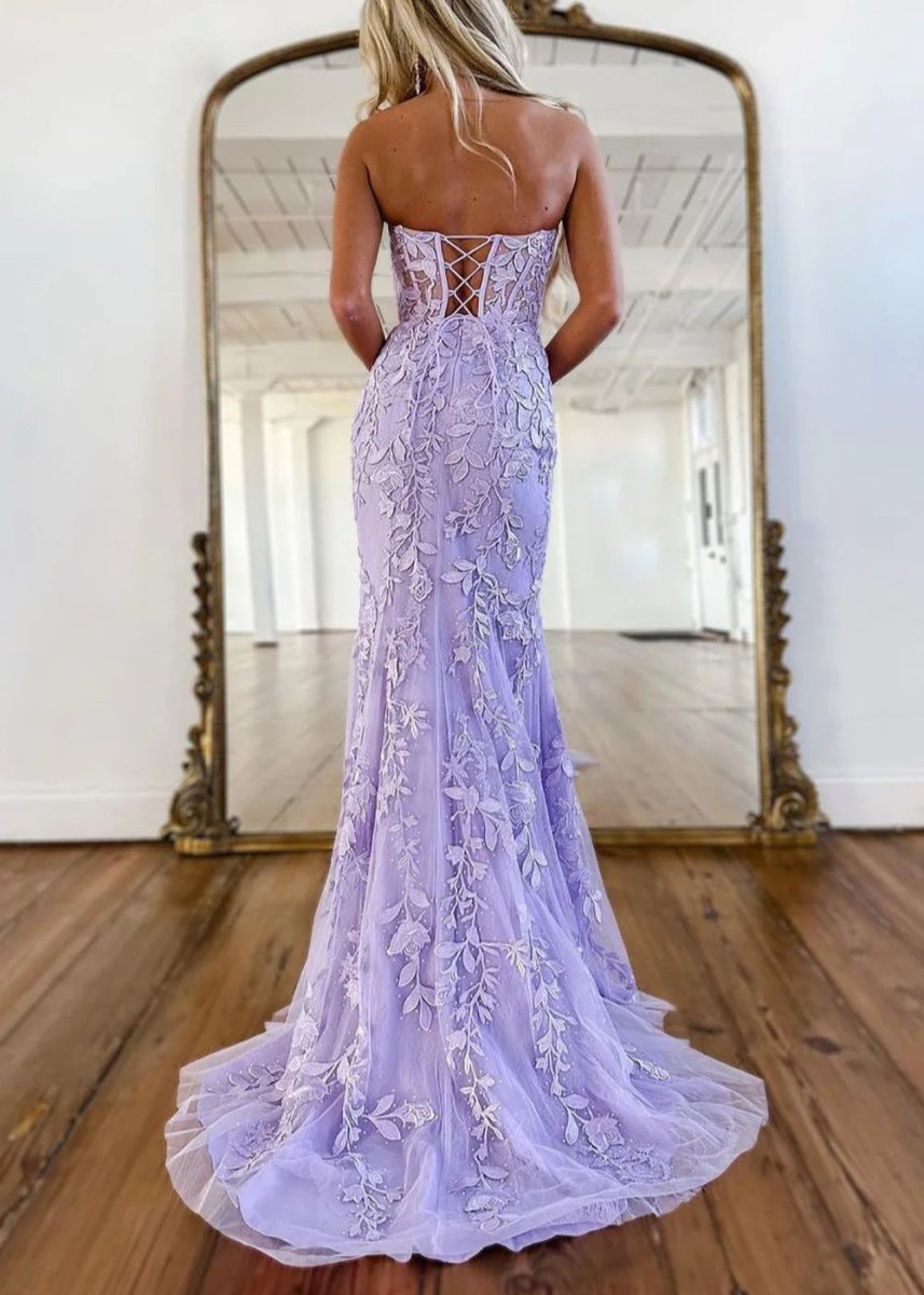 Evie |Mermaid Strapless Lace Prom Dress With Appliques