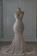 Luxury Long Sweetheart Beaded Mermaid Glitter Wedding Dresses with Train