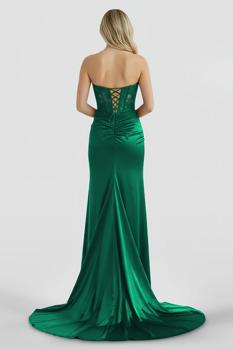 Aeth | Royal Blue Strapless Lace Mermaid Long Prom Dresses With Slit