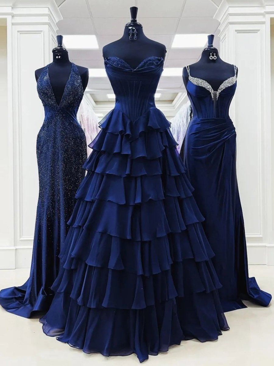 Ardea | Strapless A-Line Ruffle Long Prom Dress With Split
