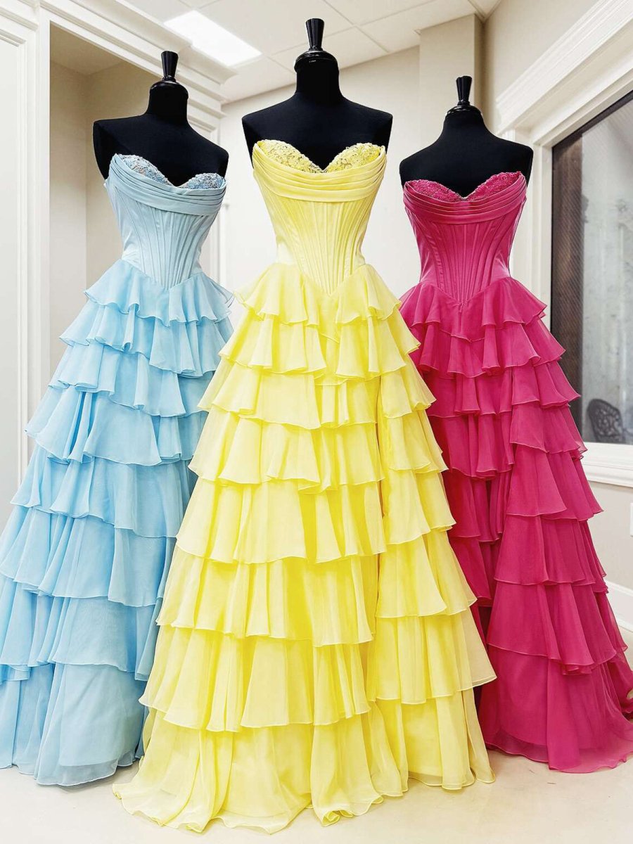 Ardea | Strapless A-Line Ruffle Long Prom Dress With Split