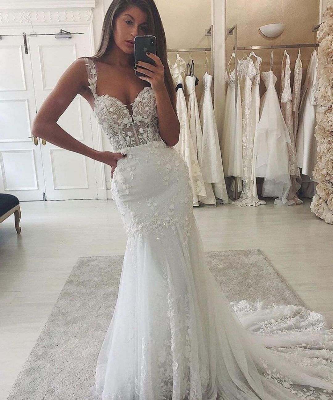 Charming Long Sweetheart Mermaid Tulle Lace Wedding Dress
