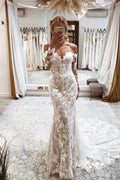 Charming Long Sleeves Mermaid Lace Wedding Dress with Appliques