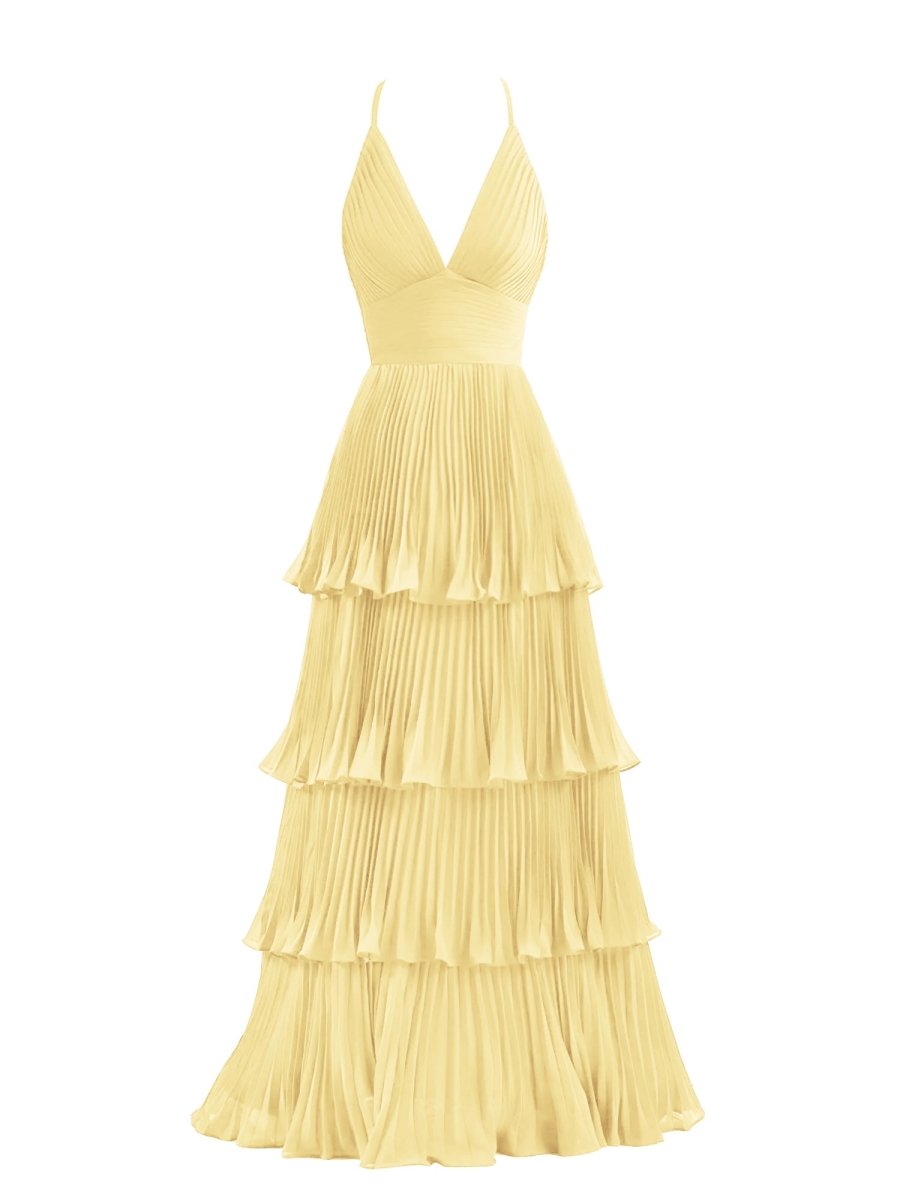 Dark Green A-Line Tiered Floor Length Chiffon Bridesmaid Dress