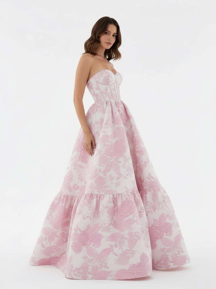 Delice | A-Line Sweetheart Floral Printed Long Prom Dresses