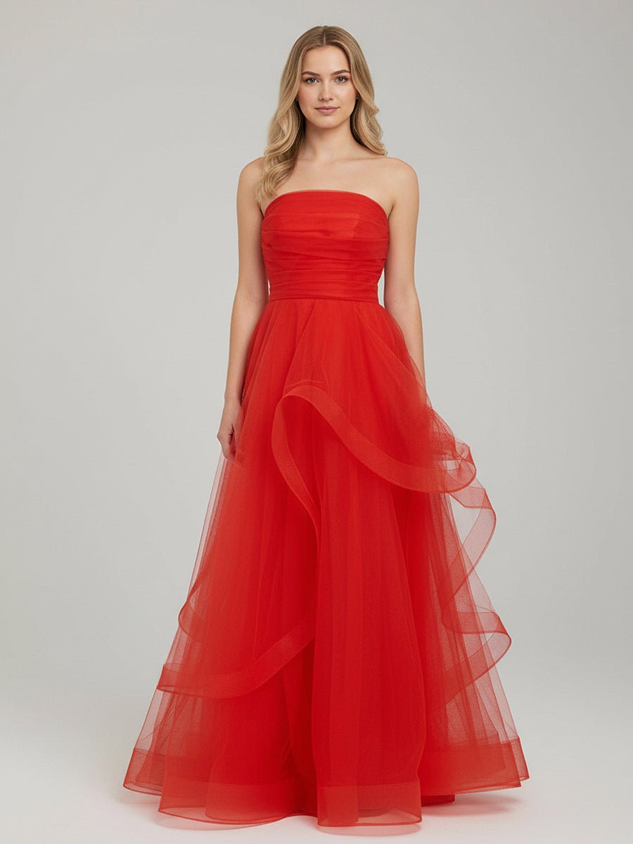 Elisa |Light Pink A Line Strapless Organza Prom Dress