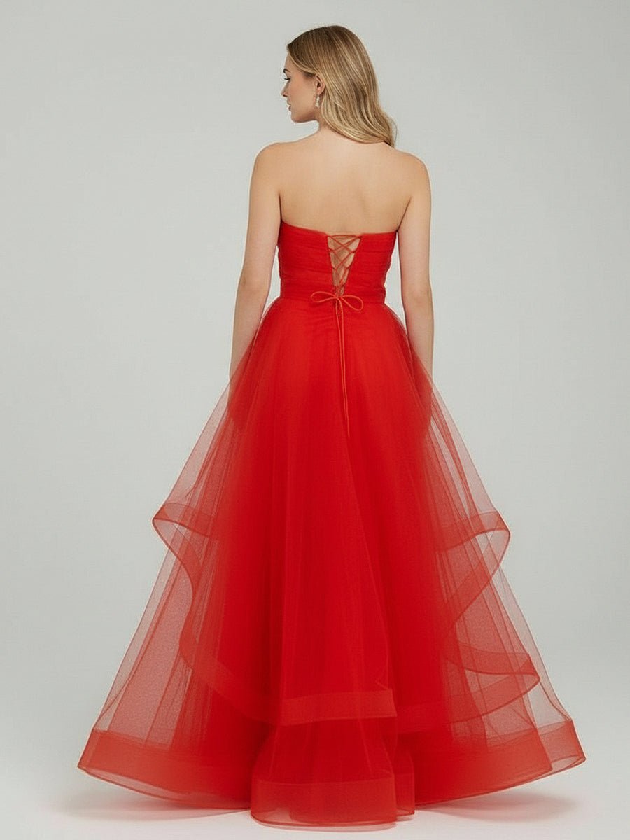 Elisa |Light Pink A Line Strapless Organza Prom Dress