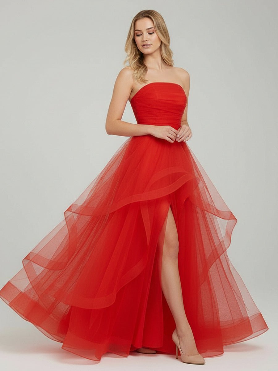 Elisa |Light Pink A Line Strapless Organza Prom Dress