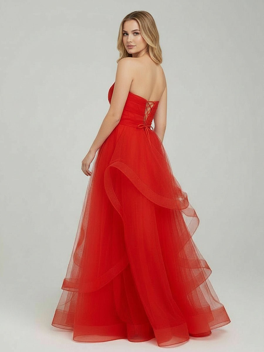 Elisa |Light Pink A Line Strapless Organza Prom Dress
