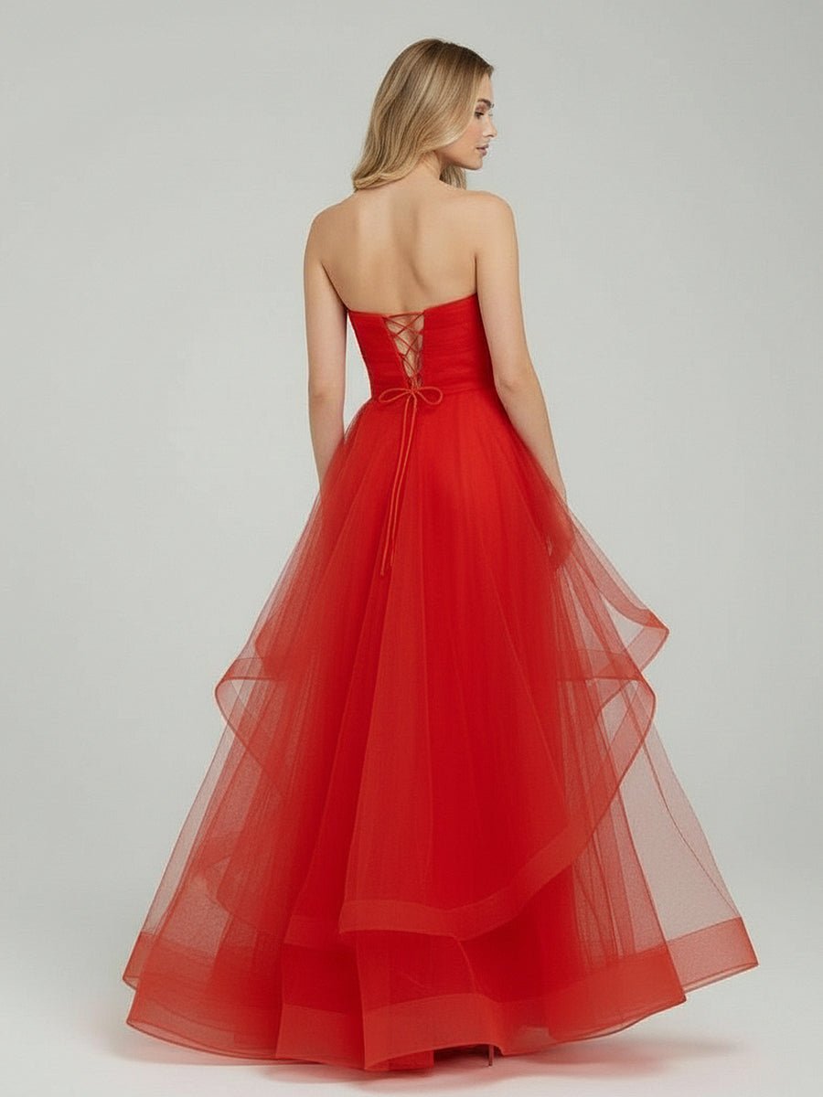 Elisa |Light Pink A Line Strapless Organza Prom Dress