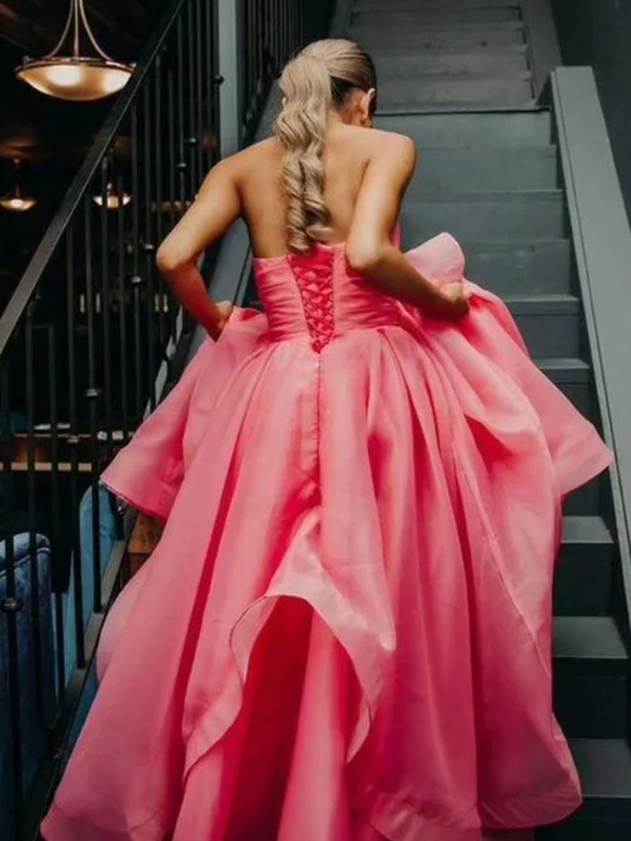 Elisa |Light Pink A Line Strapless Organza Prom Dress