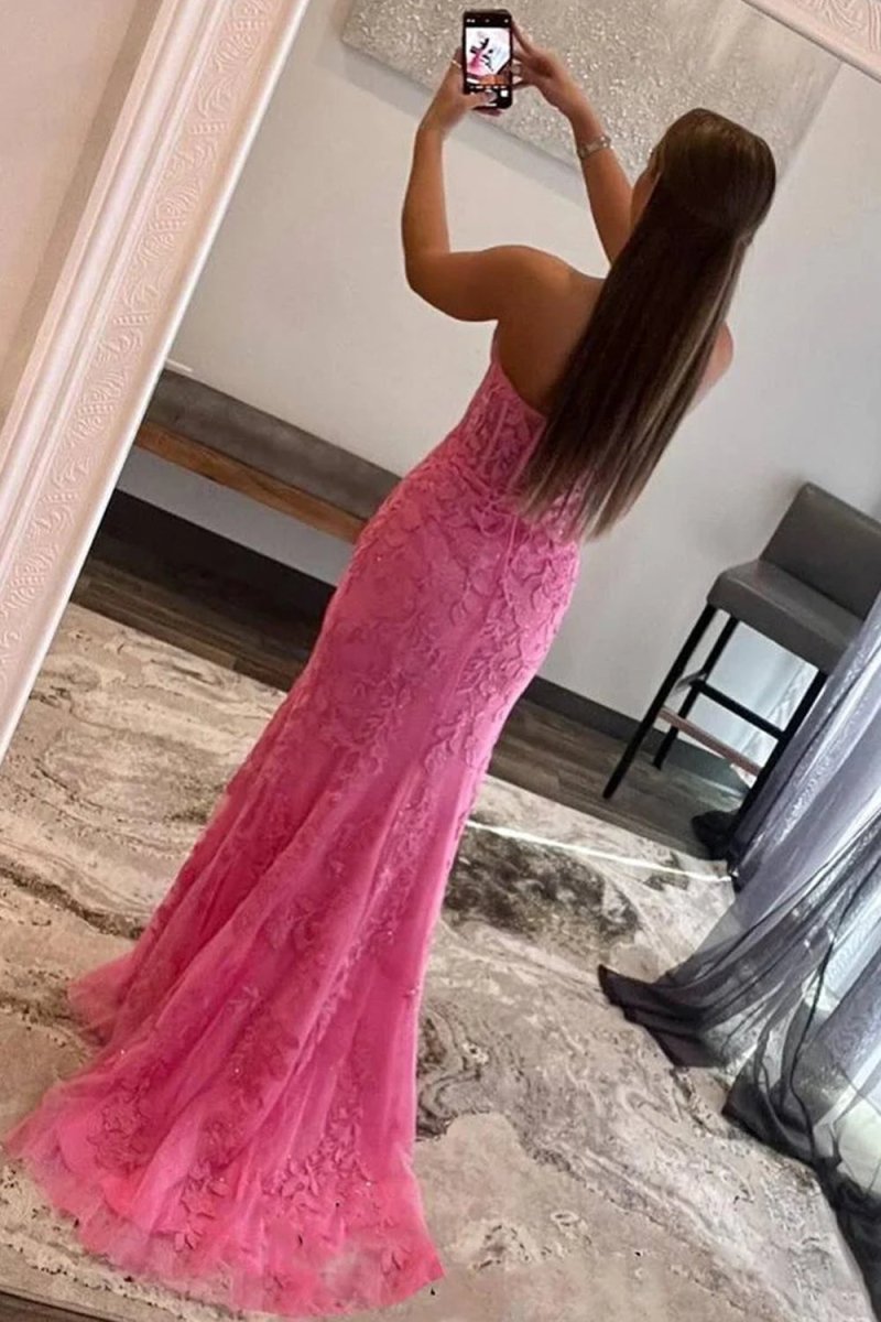 Nyomi |Mermaid Strapless Corset Lace Prom Dress with Slit