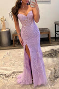 Nyomi |Mermaid Strapless Corset Lace Prom Dress with Slit