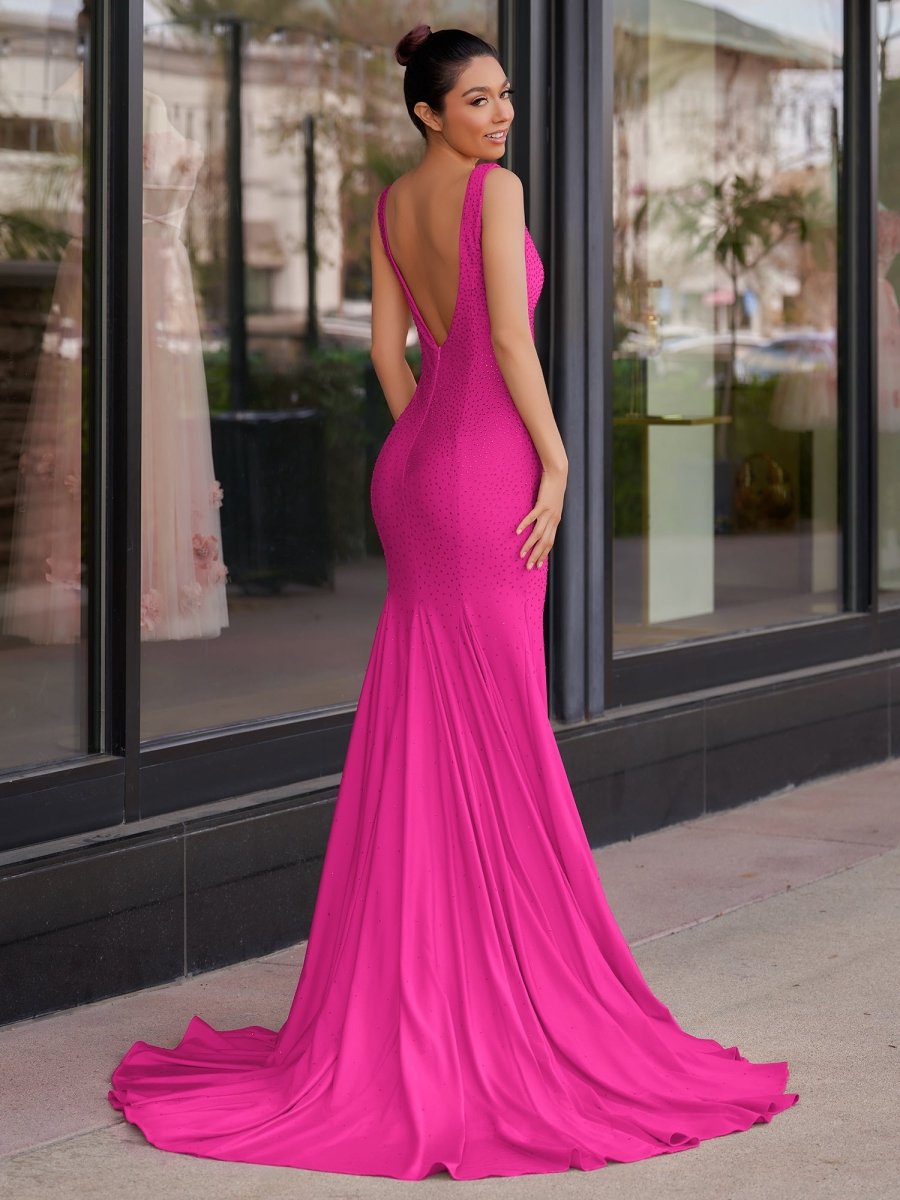 Beaded Satin Mermaid Long Prom Dress