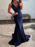 Beaded Satin Mermaid Long Prom Dress