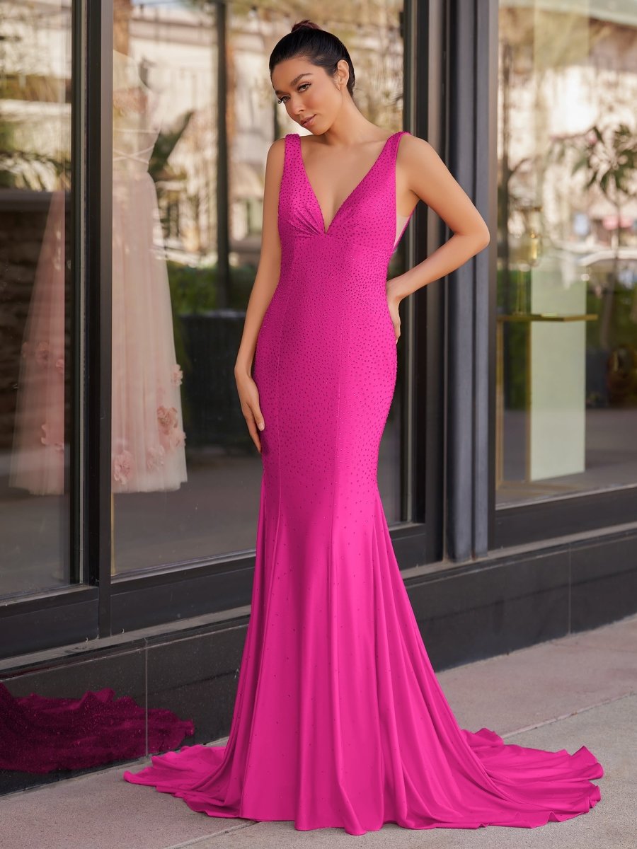 Beaded Satin Mermaid Long Prom Dress