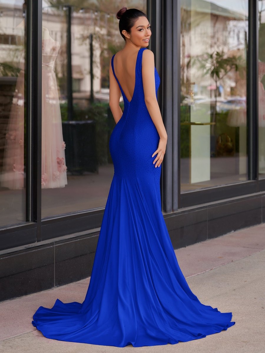 Beaded Satin Mermaid Long Prom Dress