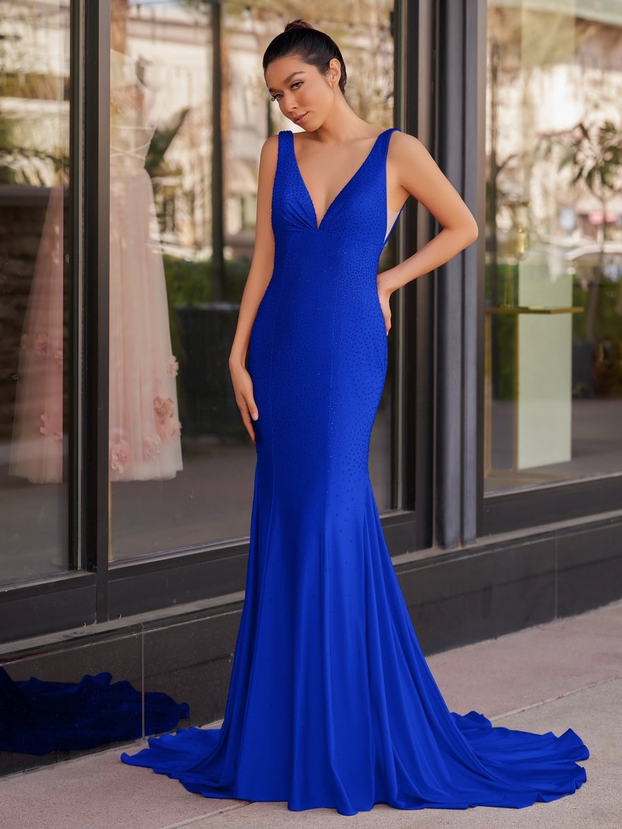 Beaded Satin Mermaid Long Prom Dress