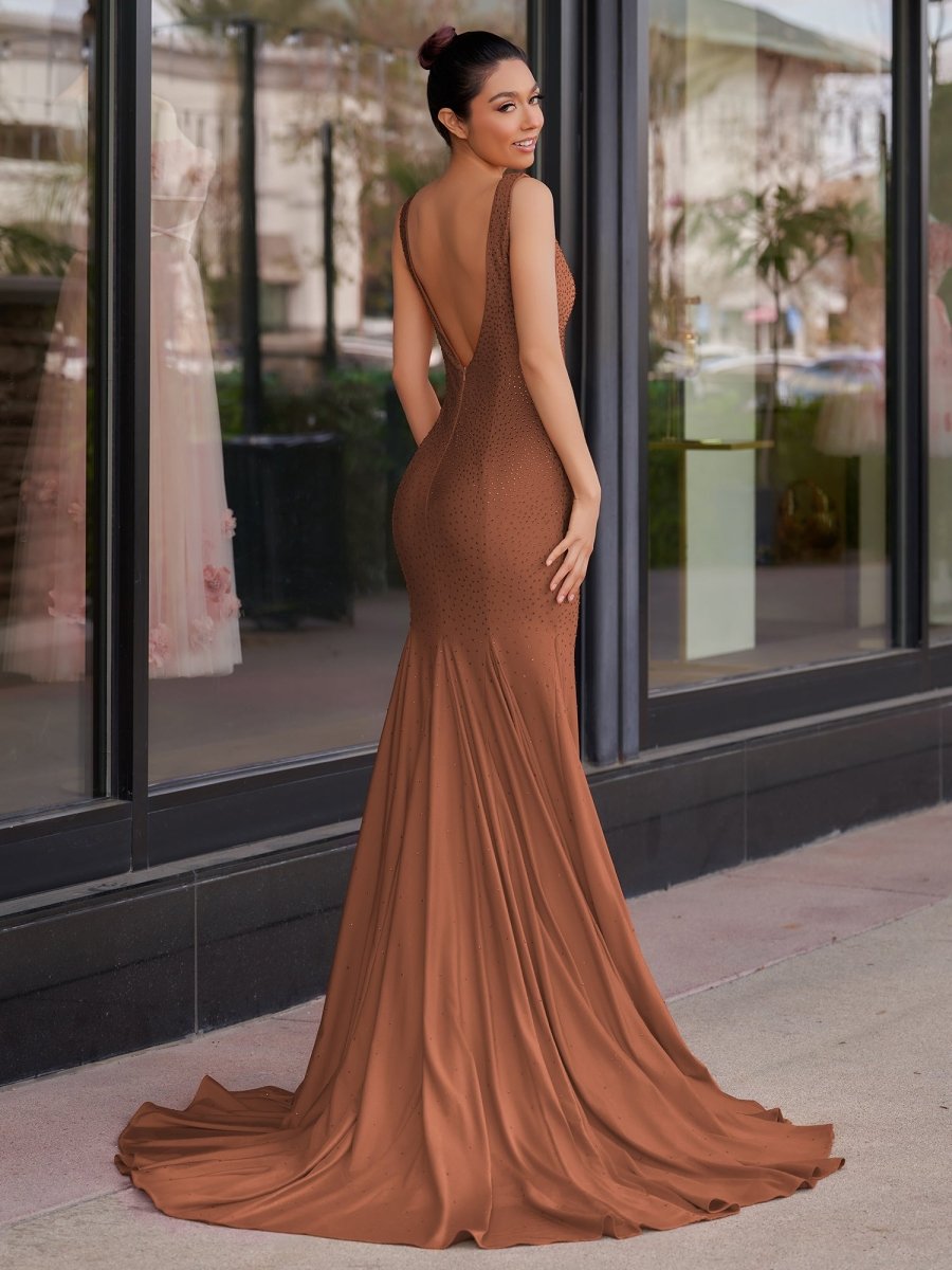Beaded Satin Mermaid Long Prom Dress