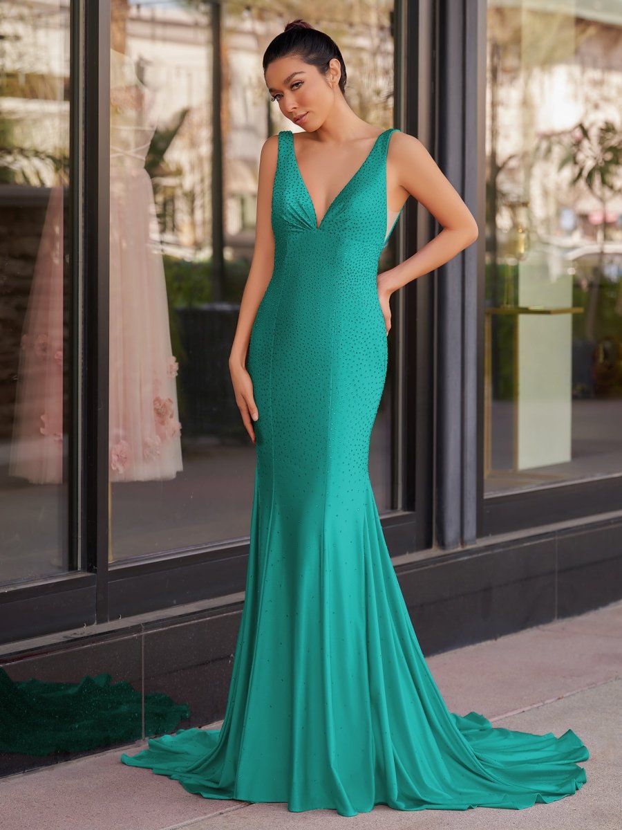 Beaded Satin Mermaid Long Prom Dress