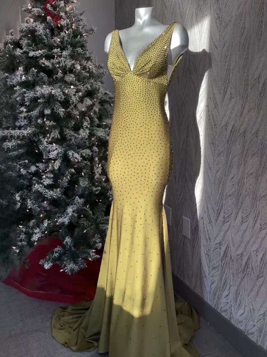 Beaded Satin Mermaid Long Prom Dress