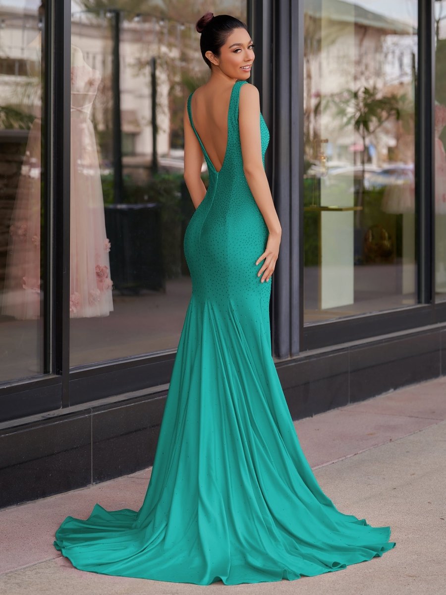Beaded Satin Mermaid Long Prom Dress