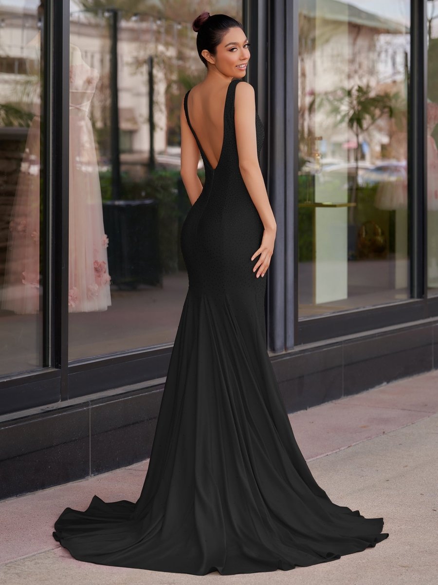 Beaded Satin Mermaid Long Prom Dress