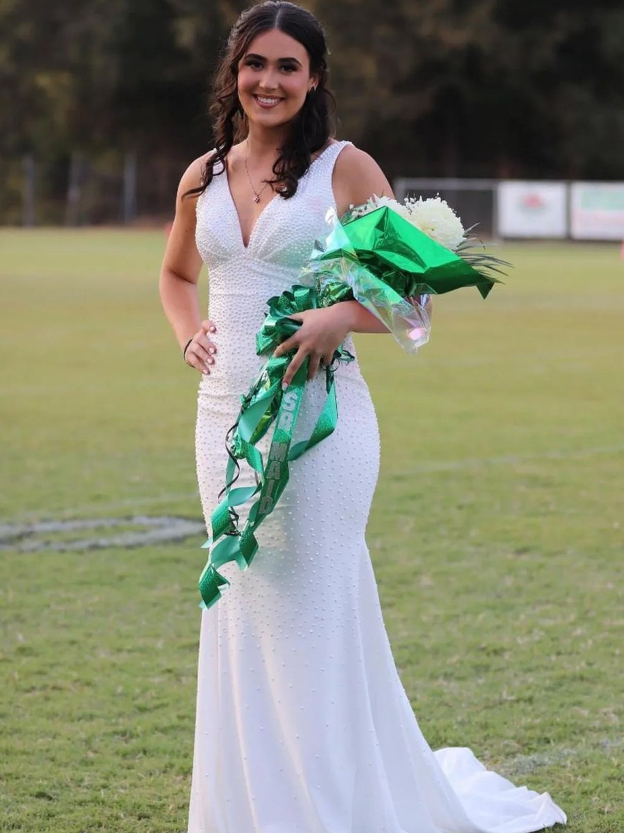 Beaded Satin Mermaid Long Prom Dress