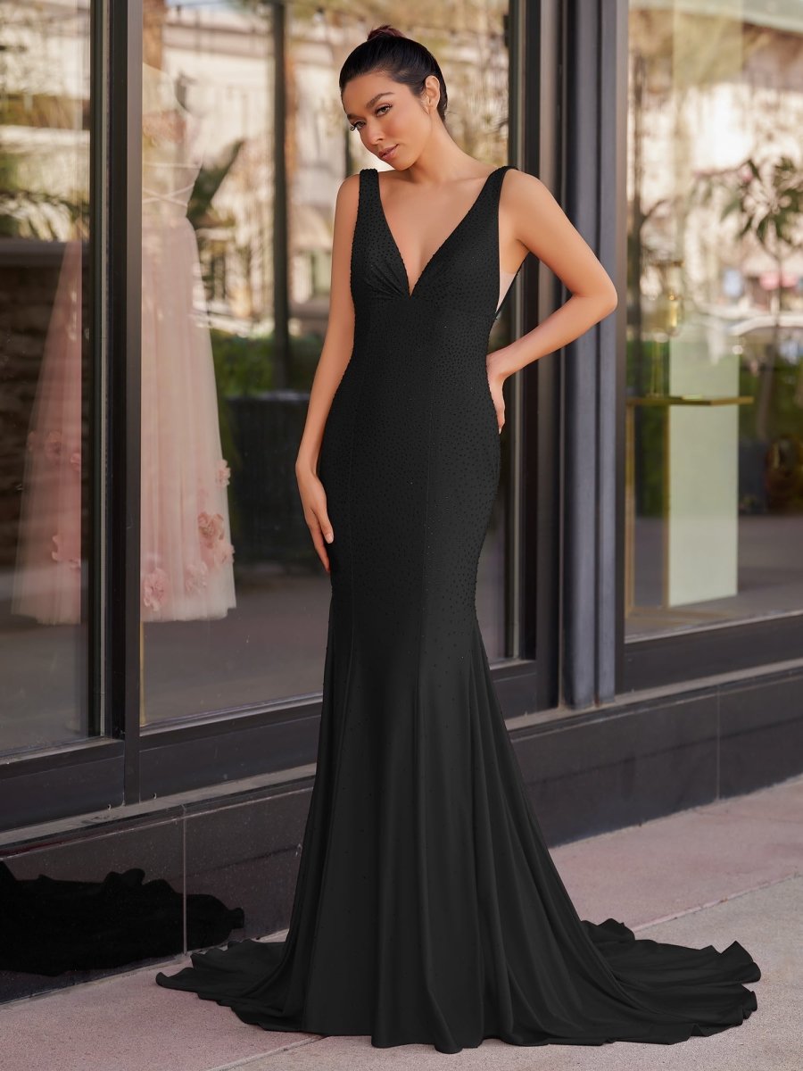 Beaded Satin Mermaid Long Prom Dress