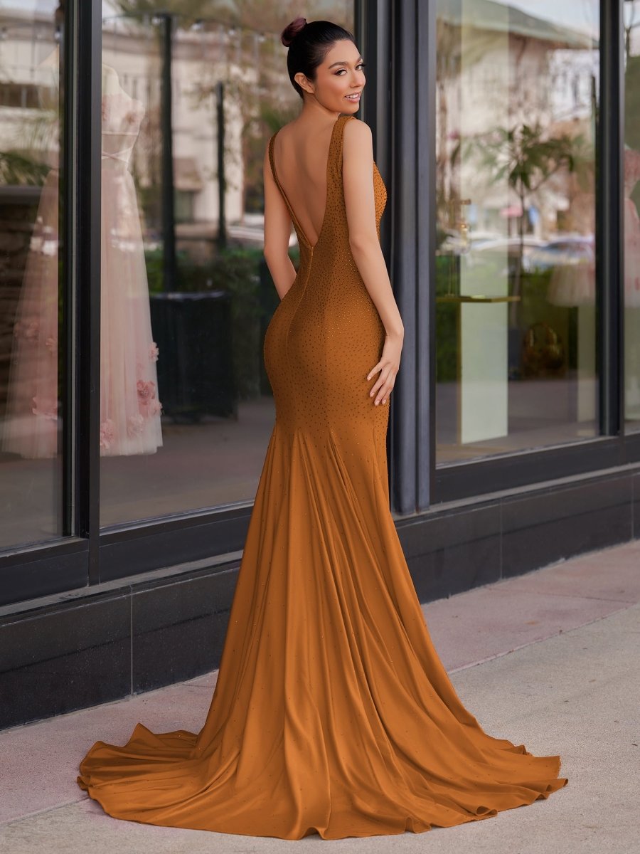 Beaded Satin Mermaid Long Prom Dress