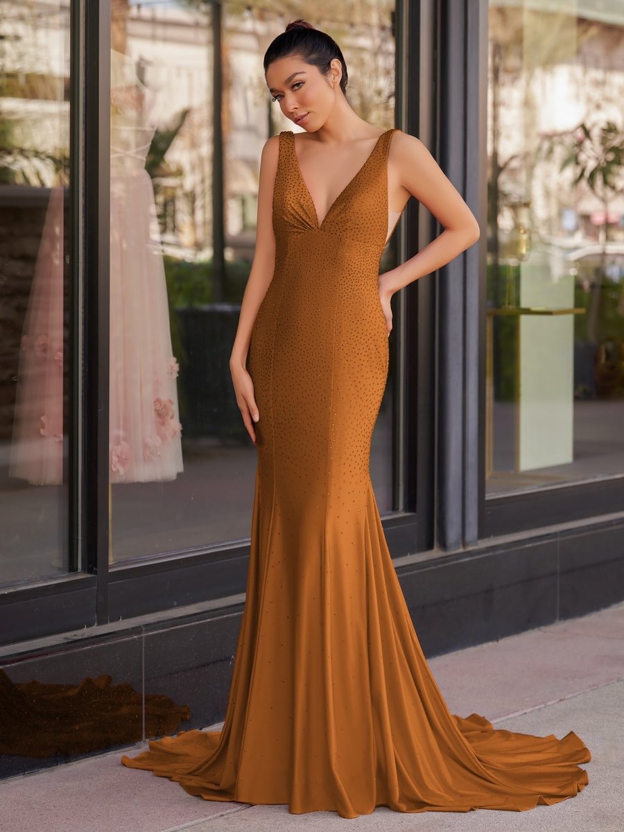Beaded Satin Mermaid Long Prom Dress