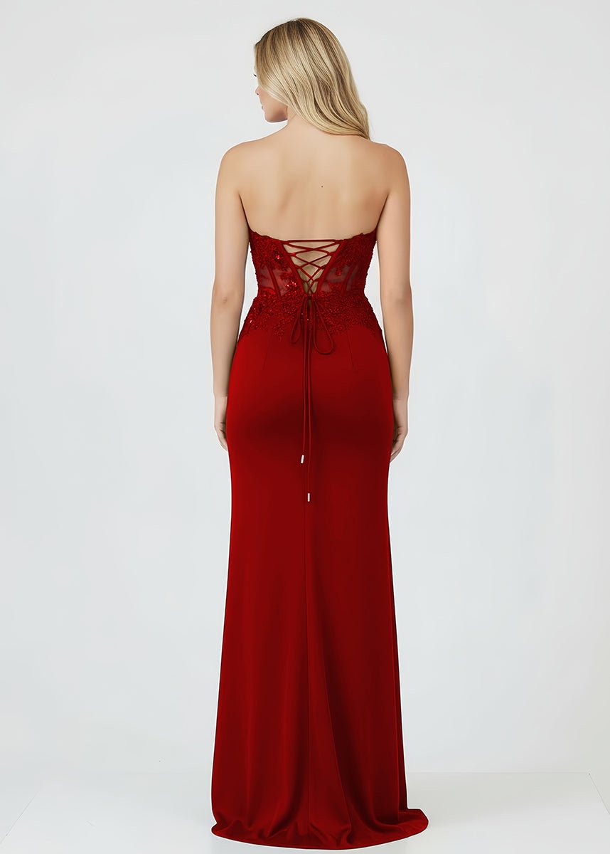 Amaya |Sheath Sweetheart Long Satin Prom Dress with Slit