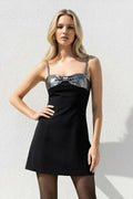 Spaghetti Straps Mini Dress With Beading in Black