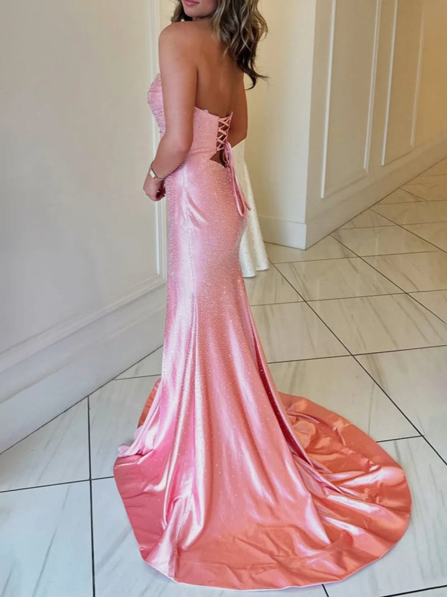 Telah | Glitter Mermaid Yellow Sweetheart Cut-out Long Prom Dress with Beading