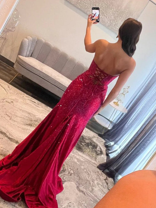 Telah | Glitter Mermaid Yellow Sweetheart Cut-out Long Prom Dress with Beading