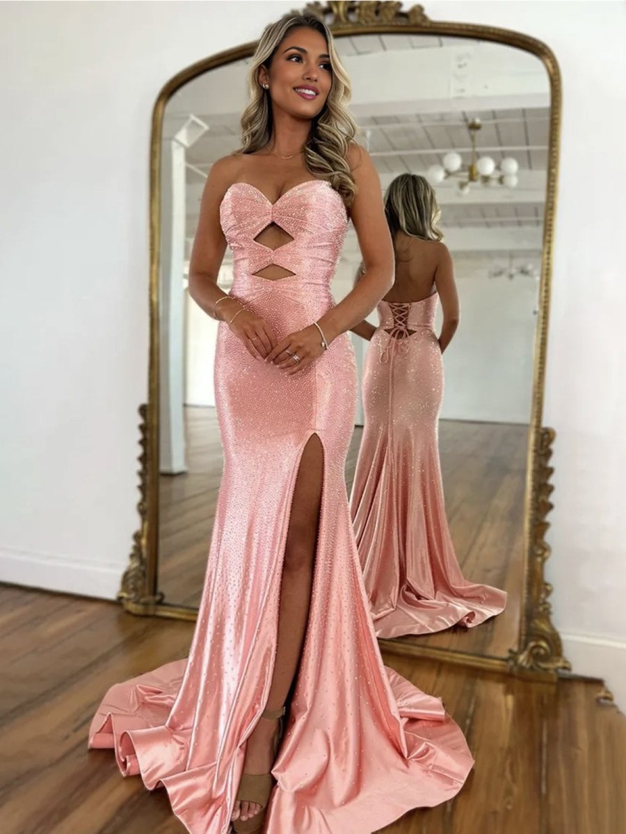 Telah | Glitter Mermaid Yellow Sweetheart Cut-out Long Prom Dress with Beading